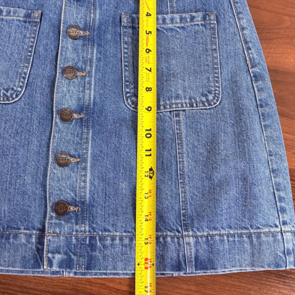 Made and Loved LOFT Button Front Denim Jean Mini Skirt Size 8 Blue Cotton A Line - Picture 9 of 10